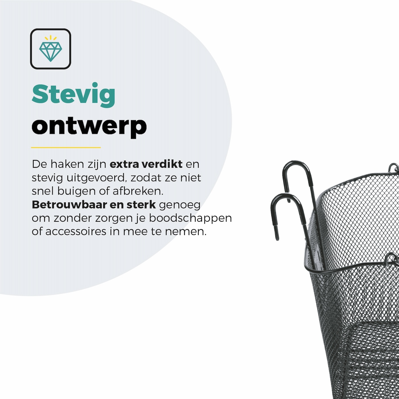 Voltano Stalen Fietsmand 22 Liter - Zwart Met Handvat - Anti Kras Haken