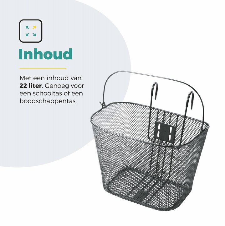 Voltano Stalen Fietsmand 22 Liter - Zwart Met Handvat - Anti Kras Haken
