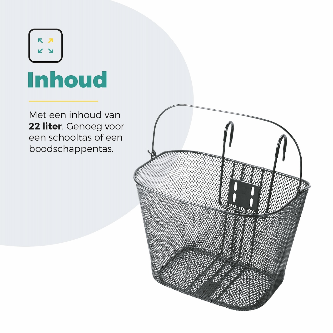 Voltano Stalen Fietsmand 22 Liter - Zwart Met Handvat - Anti Kras Haken