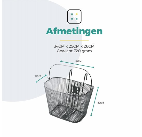 Voltano Stalen Fietsmand 22 Liter - Zwart Met Handvat - Anti Kras Haken