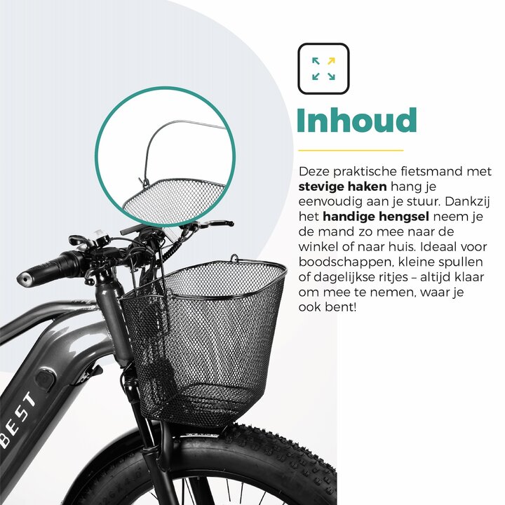 Voltano Stalen Fietsmand 22 Liter - Zwart Met Handvat - Anti Kras Haken