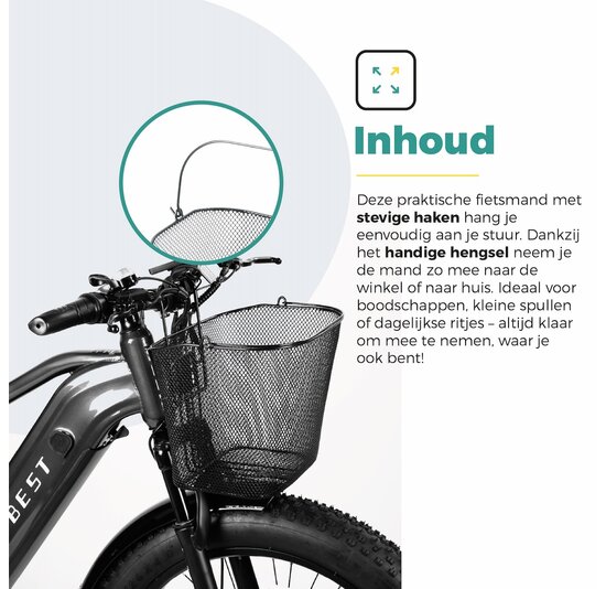 Voltano Stalen Fietsmand 22 Liter - Zwart Met Handvat - Anti Kras Haken