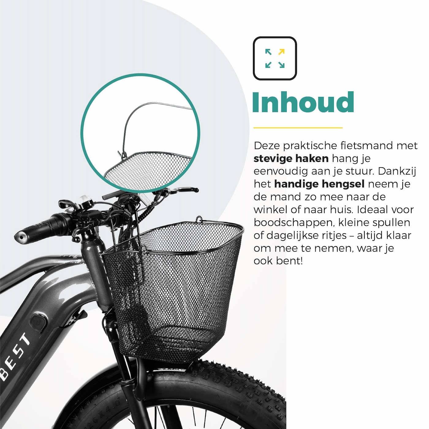 Voltano Stalen Fietsmand 22 Liter - Zwart Met Handvat - Anti Kras Haken