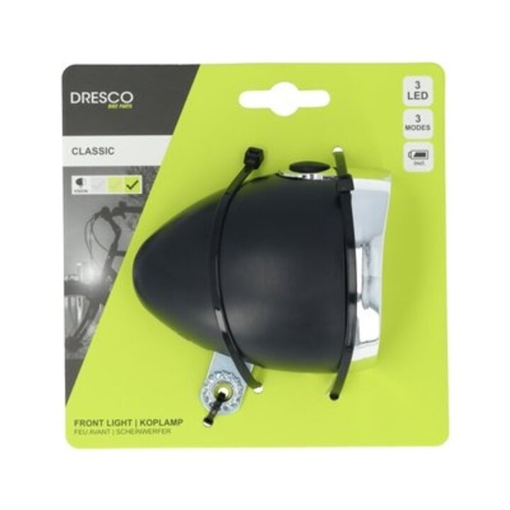 Dresco Classic LED Koplamp - Batterij - Zwart