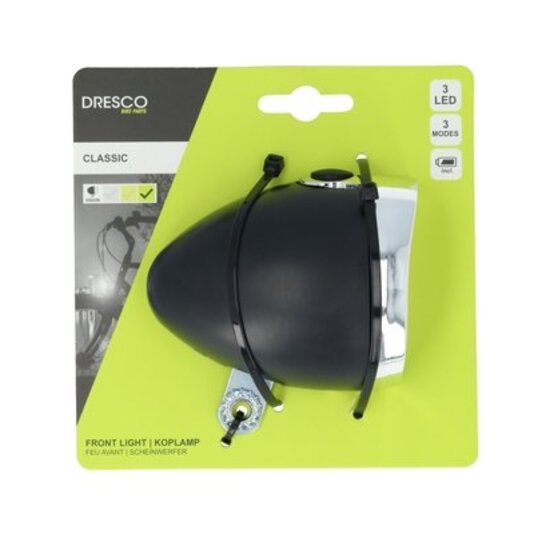 Dresco Classic LED Koplamp - Batterij - Zwart