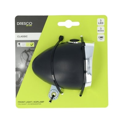 Dresco Classic LED Koplamp - Batterij - Zwart
