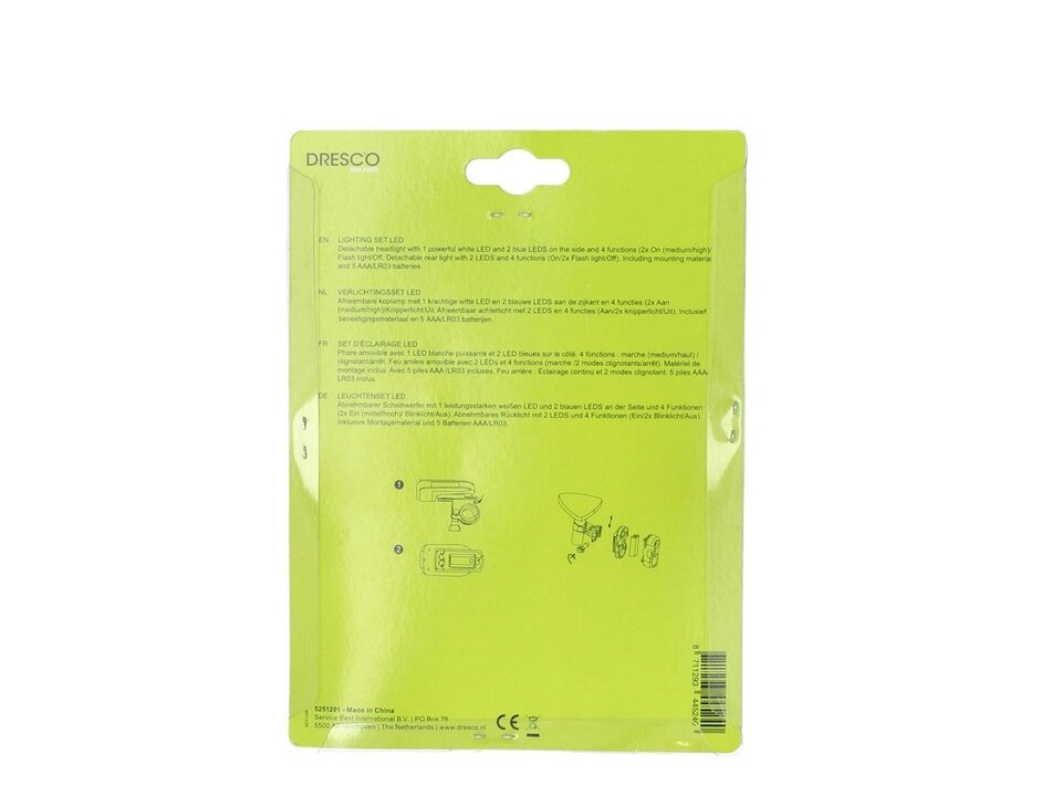 Dresco LED Verlichtingsset - Voor- en Achterlicht - Incl. Batterij