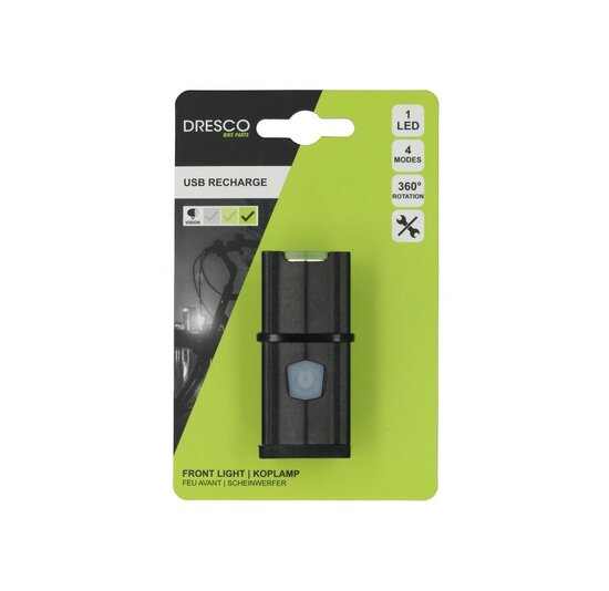 Dresco Voorlicht - Krachtige LED - Oplaadbaar - Zwart