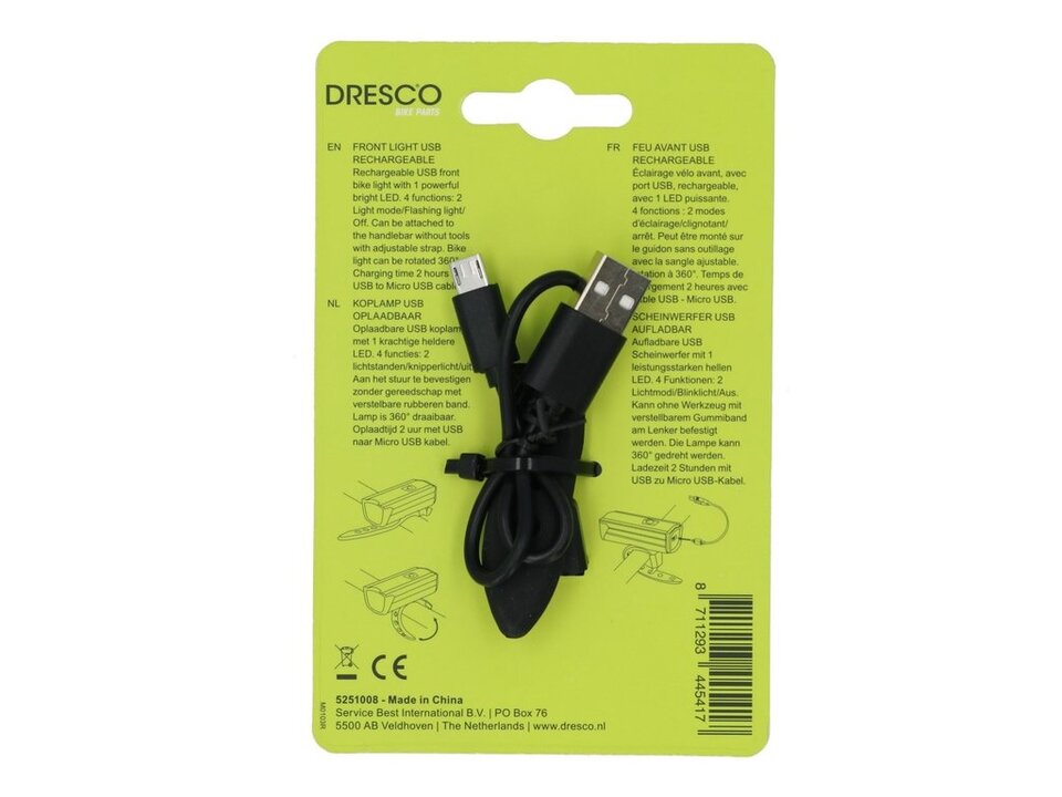 Dresco Voorlicht - Krachtige LED - Oplaadbaar - Zwart