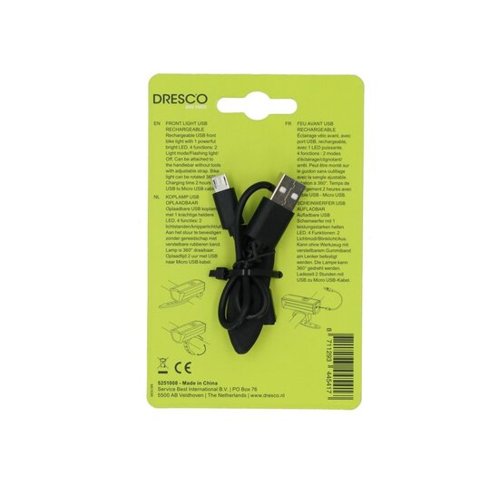 Dresco Voorlicht - Krachtige LED - Oplaadbaar - Zwart