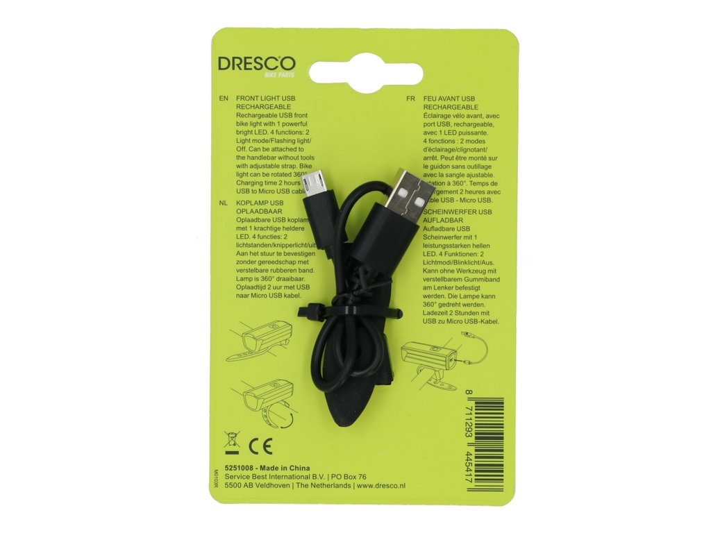 Dresco Voorlicht - Krachtige LED - Oplaadbaar - Zwart