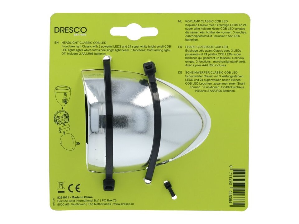Dresco Classic CON LED koplamp - Batterij - Zilver