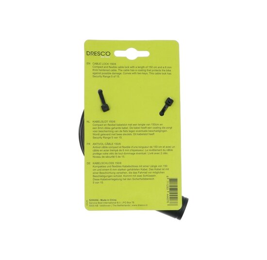 Dresco Kabelslot - 150 CM - 6 MM - Zwart