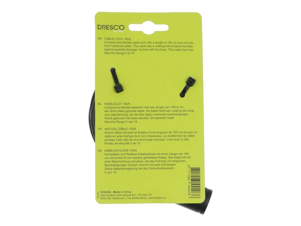 Dresco Kabelslot - 150 CM - 6 MM - Zwart