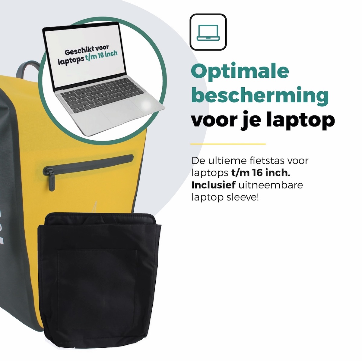 Voltano Luxe E-bike Fietstas 28L - Geel / Zwart - Pakaftas Met Laptop vak - 100% Waterdicht