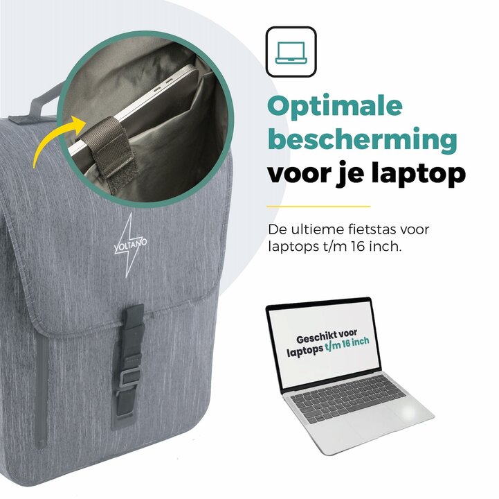 Voltano Equal E-bike Enkele Fietstas  25L - Donkergrijs - Laptopvak - Waterdicht