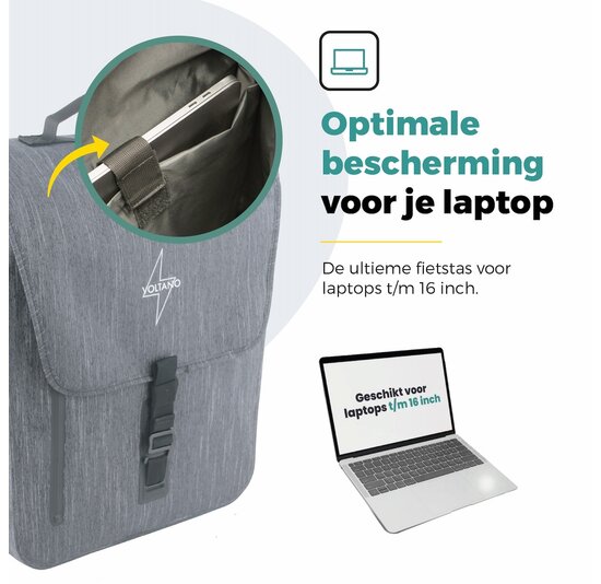 Voltano Equal E-bike Enkele Fietstas  25L - Donkergrijs - Laptopvak - Waterdicht
