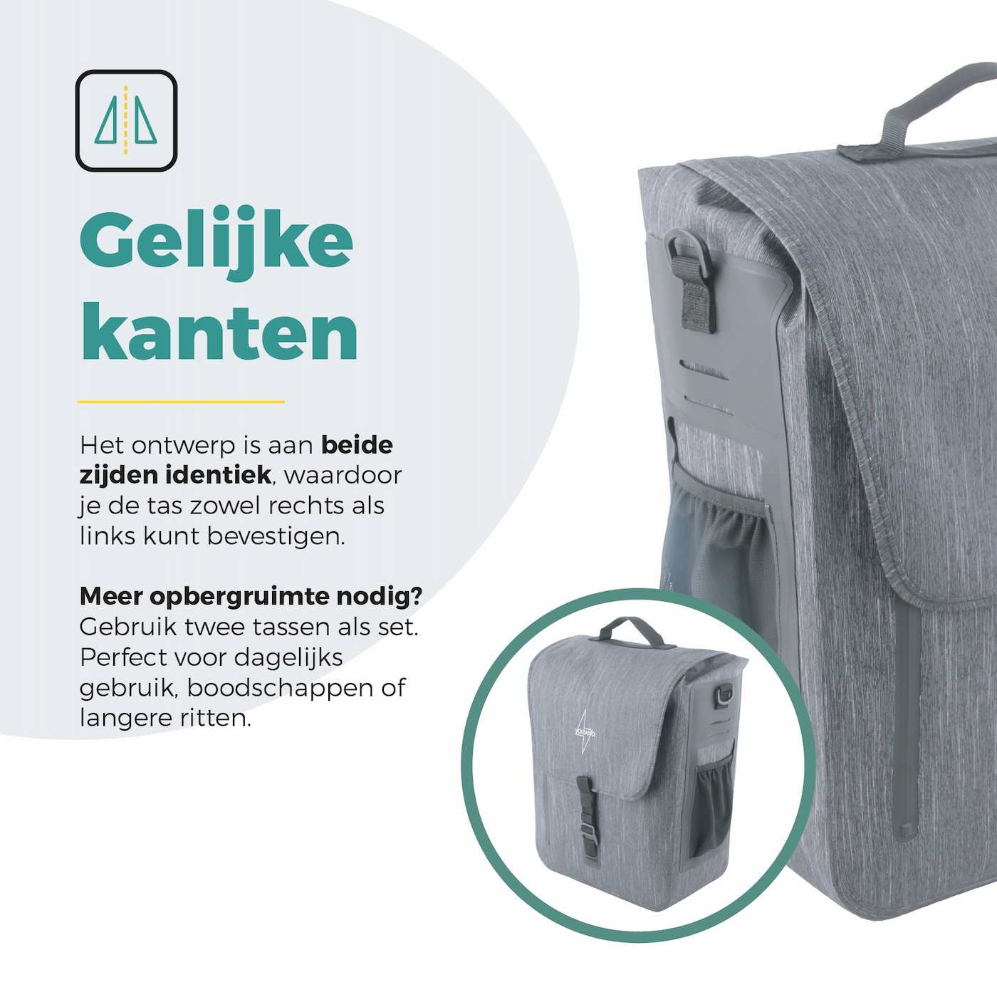 Voltano Equal E-bike Enkele Fietstas  25L - Donkergrijs - Laptopvak - Waterdicht