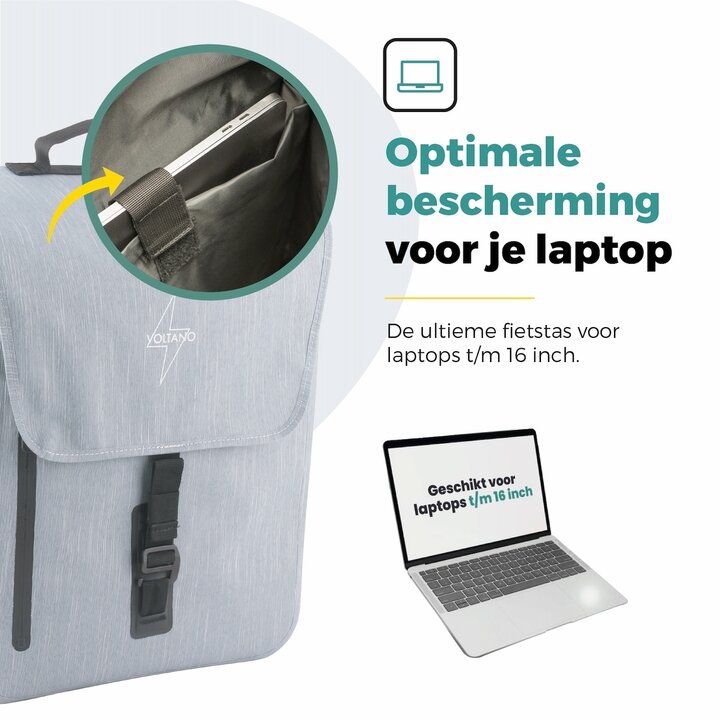 Voltano Equal E-bike Enkele Fietstas 25L - Ice Blauw - Laptopvak - Waterdicht