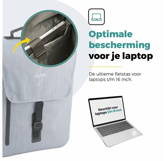 Voltano Equal E-bike Enkele Fietstas 25L - Ice Blauw - Laptopvak - Waterdicht