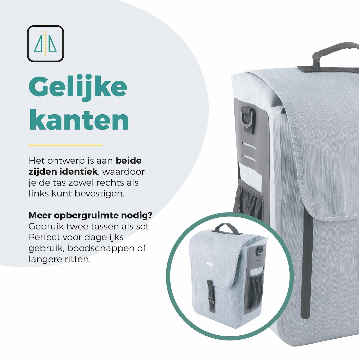 Voltano Equal E-bike Enkele Fietstas 25L - Ice Blauw - Laptopvak - Waterdicht