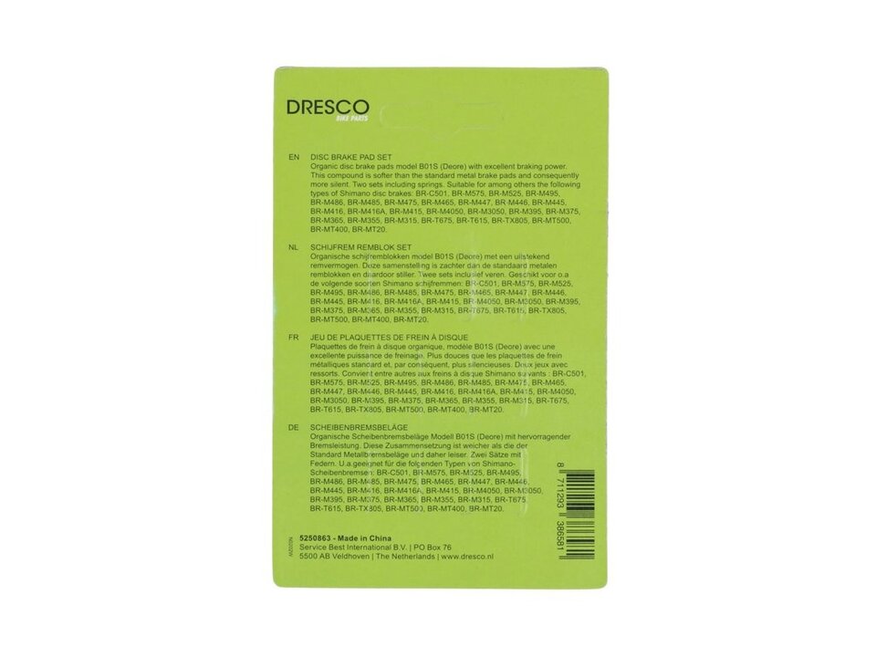 Dresco Schijfrem Remblok Set - Twee Sets Inclusief Veren