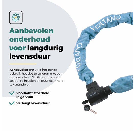 Voltano ART4 Kettingslot Solid - Ice Blauw - 110 CM - Vaste Slotkop