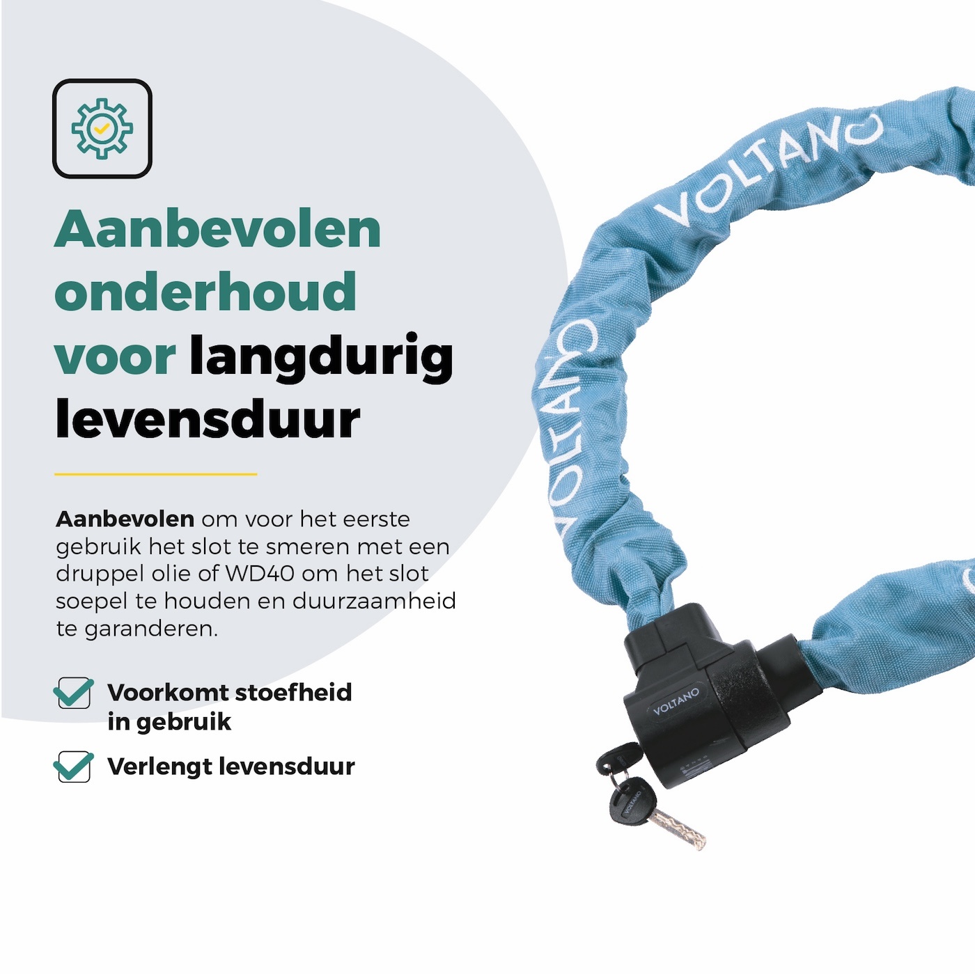 Voltano ART4 Kettingslot Solid - Ice Blauw - 110 CM - Vaste Slotkop