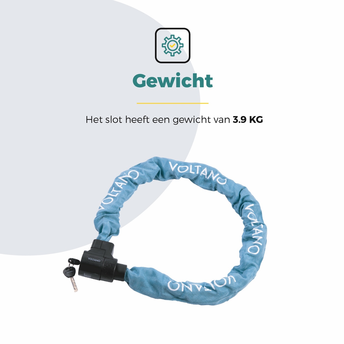 Voltano ART4 Kettingslot Solid - Ice Blauw - 110 CM - Vaste Slotkop