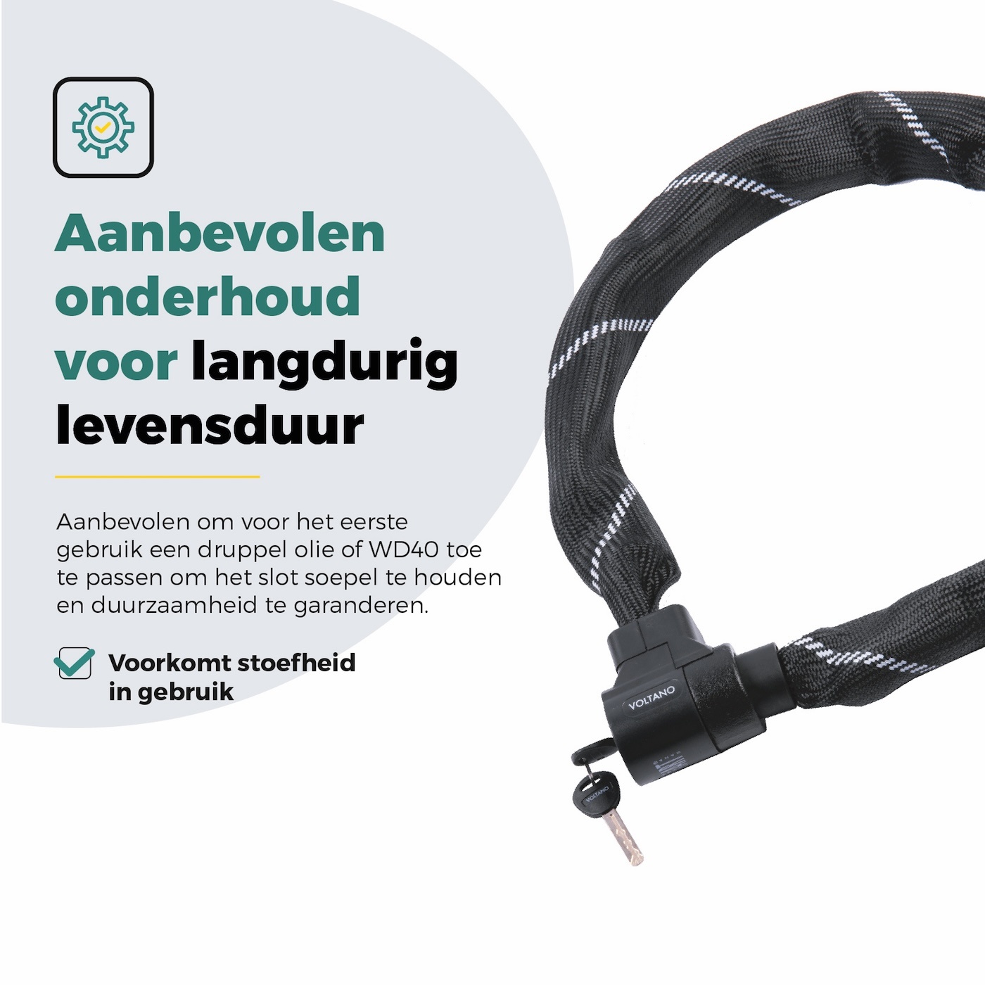 Voltano ART4 Kettingslot Solid - Zwart - 110 CM - Vaste Slotkop