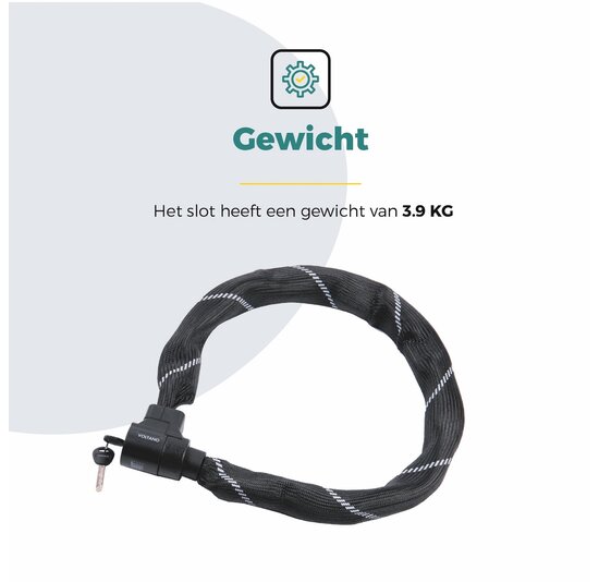 Voltano ART4 Kettingslot Solid - Zwart - 110 CM - Vaste Slotkop