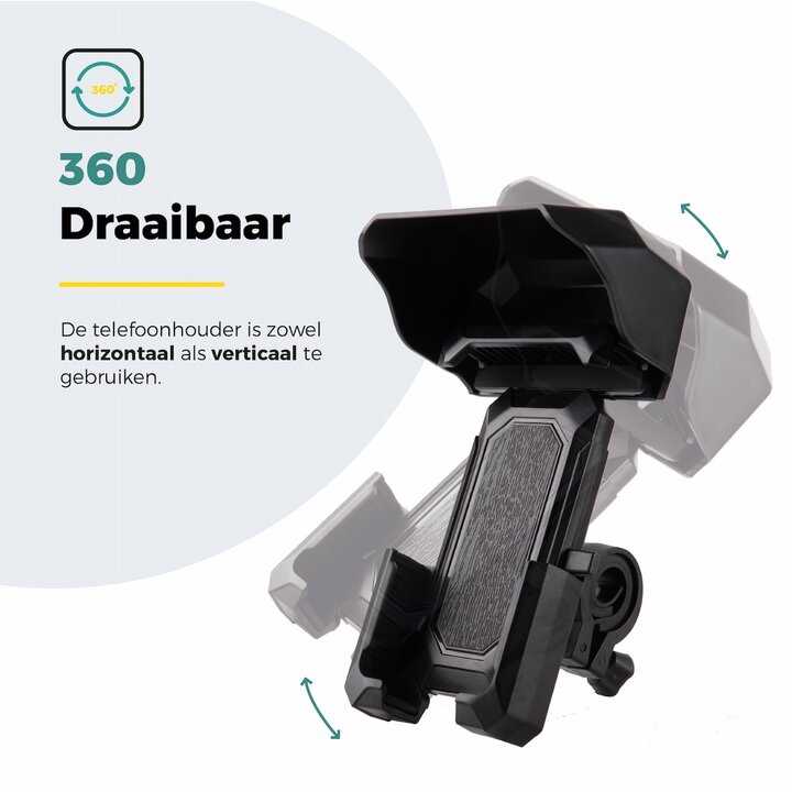 Voltano Protect Telefoonhouder Fiets - Zwart - Met Dakje Tegen Regen / Zon