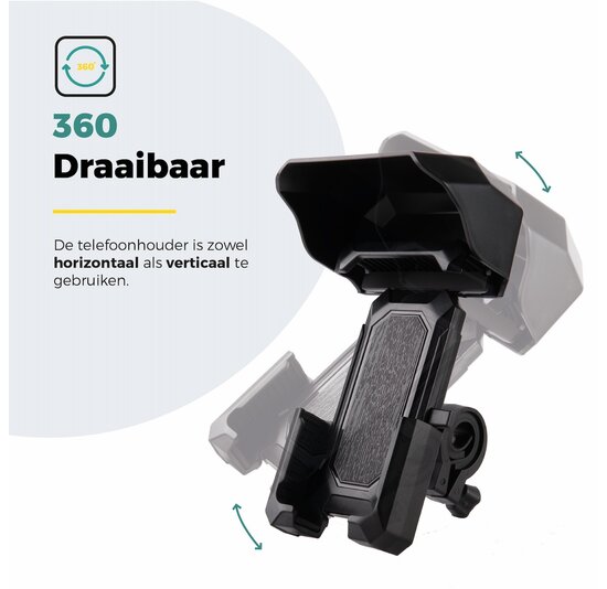 Voltano Protect Telefoonhouder Fiets - Zwart - Met Dakje Tegen Regen / Zon