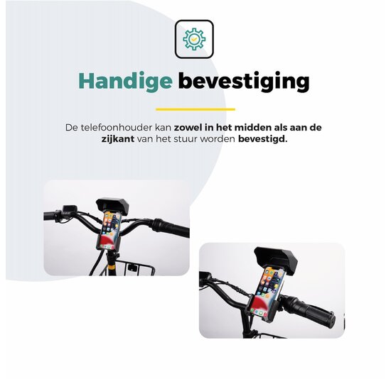 Voltano Protect Telefoonhouder Fiets - Zwart - Met Dakje Tegen Regen / Zon