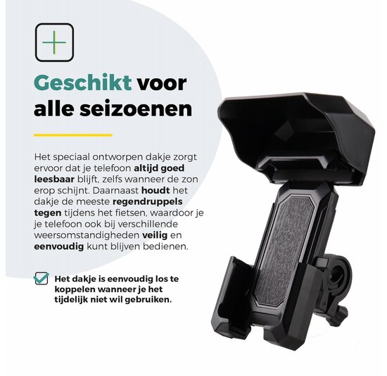Voltano Protect Telefoonhouder Fiets - Zwart - Met Dakje Tegen Regen / Zon