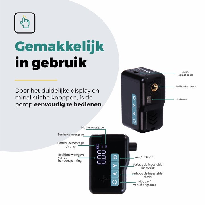 Voltano Mini Elektrische Fietspomp / Bandenpomp - Zwart / Ijsblauw