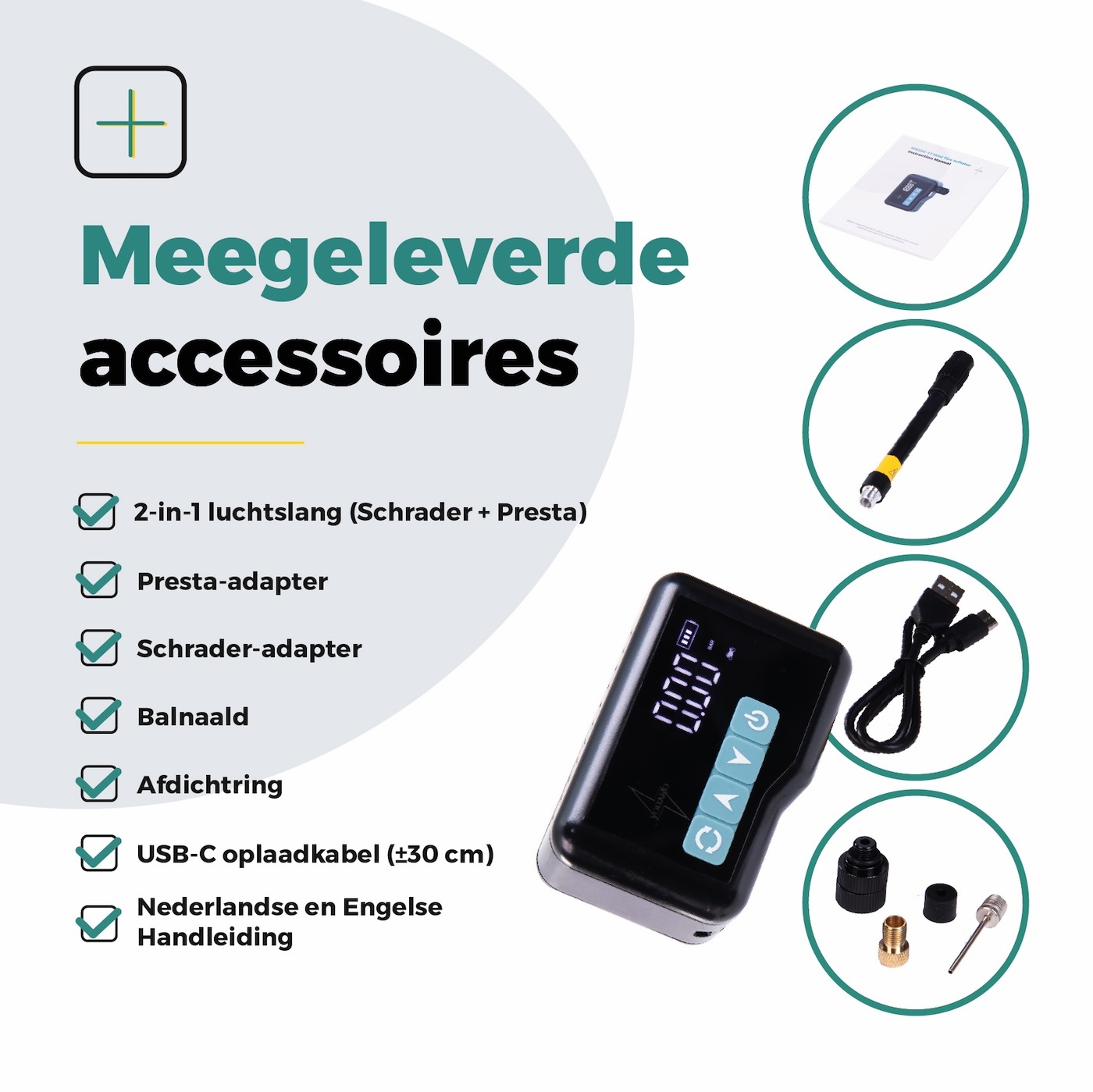 Voltano Mini Elektrische Fietspomp / Bandenpomp - Zwart / Ijsblauw