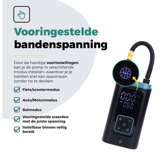 Voltano Elektrische Fietspomp / Bandenpomp - Zwart / Ijsblauw