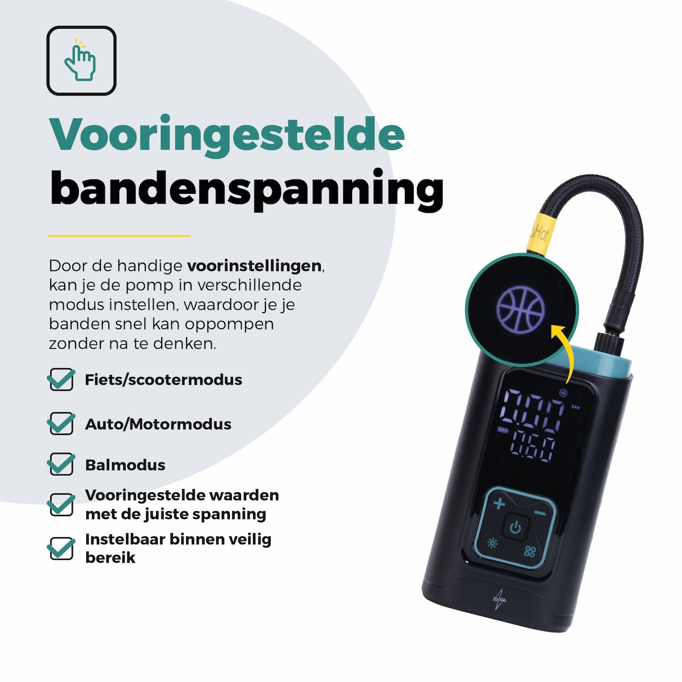 Voltano Elektrische Fietspomp / Bandenpomp - Zwart / Ijsblauw