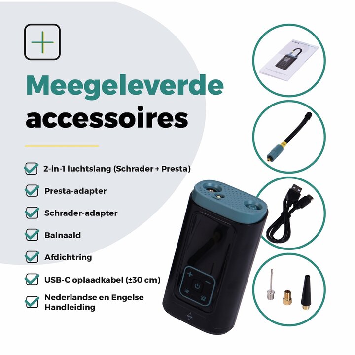 Voltano Elektrische Fietspomp / Bandenpomp - Zwart / Ijsblauw
