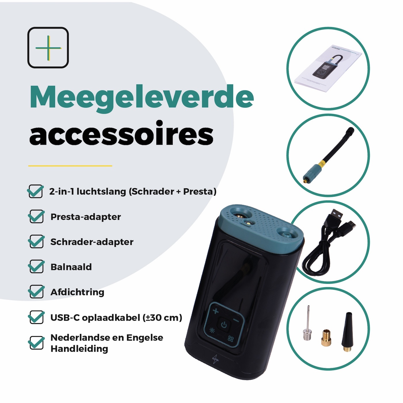 Voltano Elektrische Fietspomp / Bandenpomp - Zwart / Ijsblauw