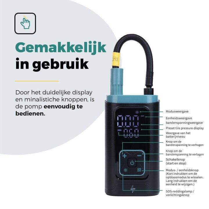 Voltano Elektrische Fietspomp / Bandenpomp - Zwart / Ijsblauw