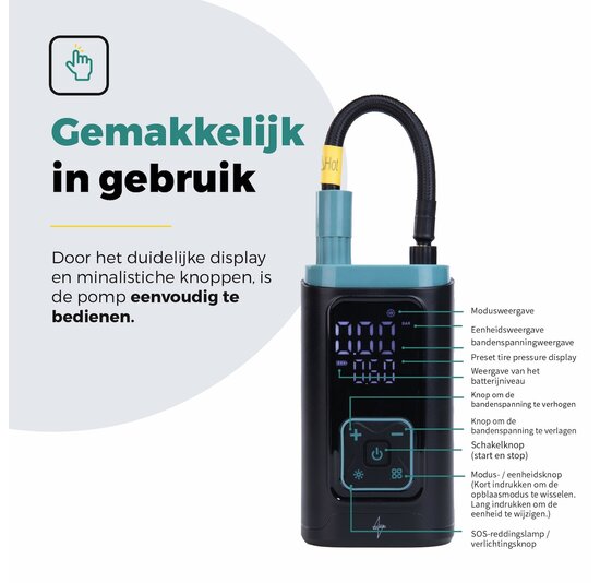 Voltano Elektrische Fietspomp / Bandenpomp - Zwart / Ijsblauw