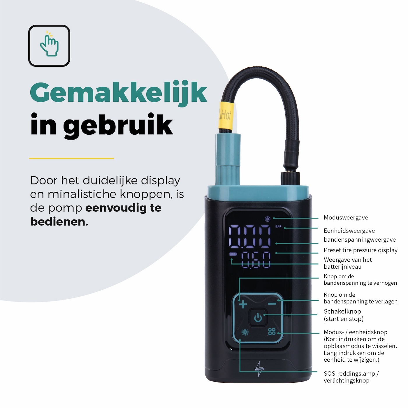 Voltano Elektrische Fietspomp / Bandenpomp - Zwart / Ijsblauw