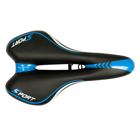 Voltano Sport Fietszadel – Zwart / Blauw - Gel - Trekking Zadel