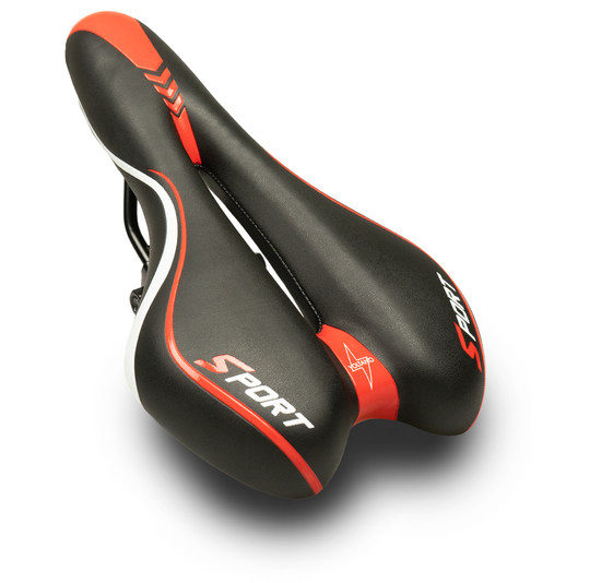 Voltano Sport Fietszadel – Zwart / Rood - Gel - Trekking Zadel
