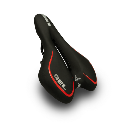 Voltano Gel Fietszadel Met Uitsparing - Zwart / Rood - Trekking - Incl. Zadelstrop - Unisex