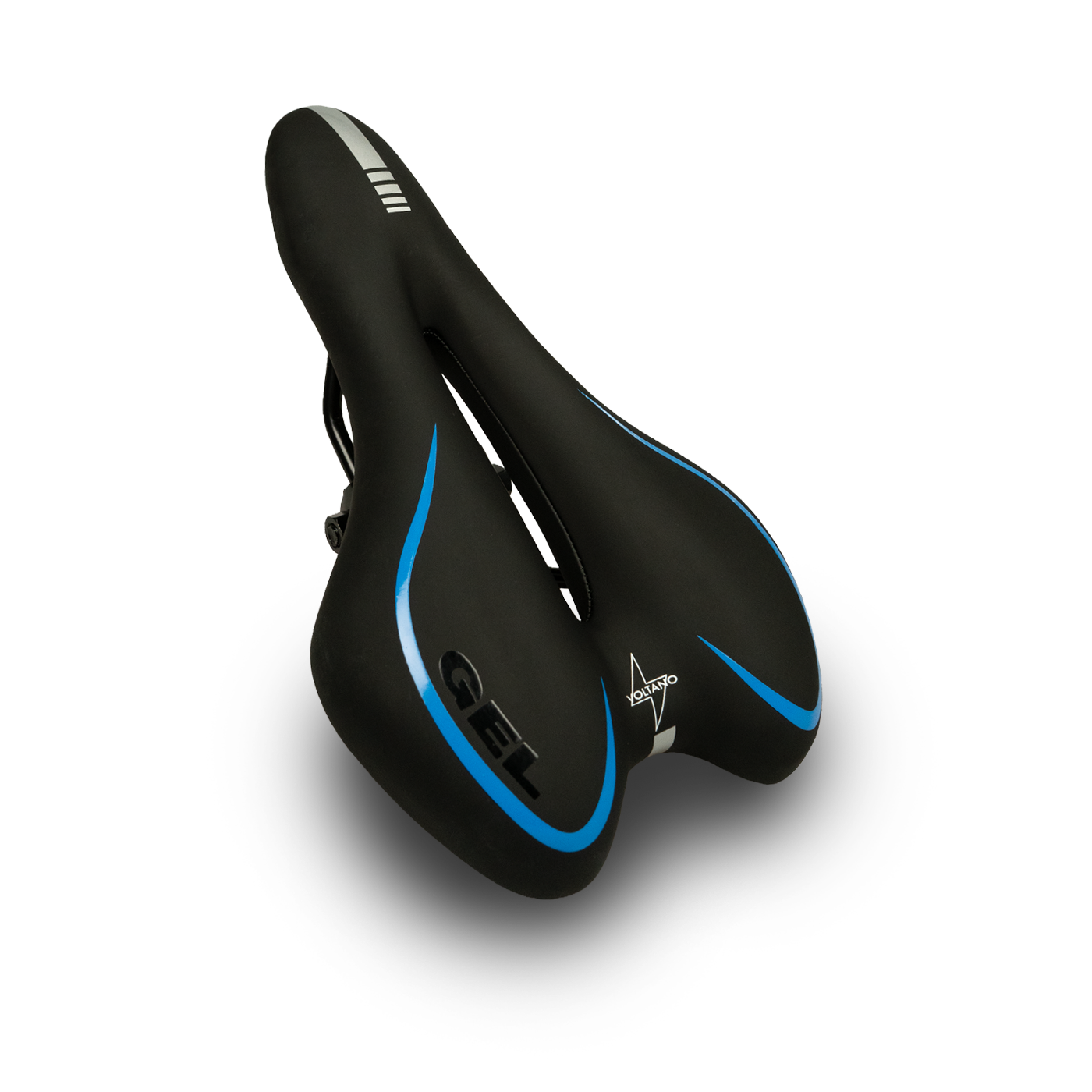 Voltano Gel Fietszadel Met Uitsparing - Zwart / Blauw - Trekking - Incl. Zadelstrop - Unisex