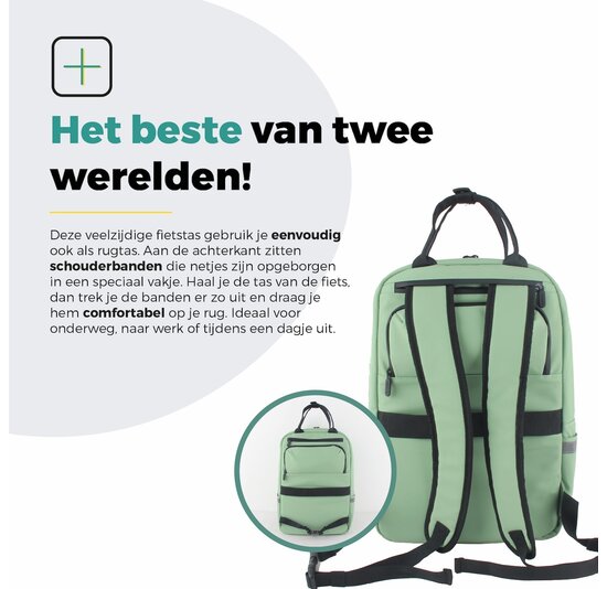 Voltano Daily Enkele Fietstas / Rugtas - Mint groen - Enkele Pakaftas - 100% Waterdicht