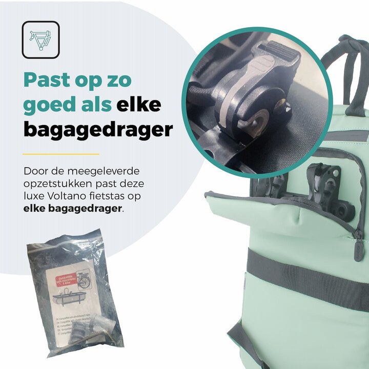 Voltano Daily Enkele Fietstas / Rugtas - Mint groen - Enkele Pakaftas - 100% Waterdicht